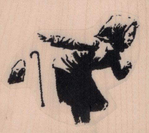 Banksy Hooded Boy Running Away and Ditching Cane 1 3/4 x 1 1/2-0